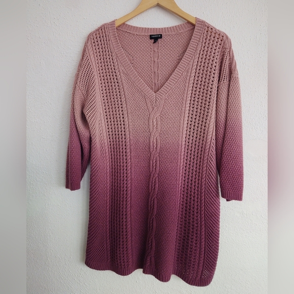 Torrid Blush Ombre V-Neck Dip Dye Tunic Sweater Size pm - Picture 8 of 13